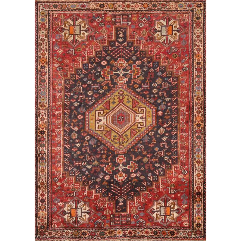 Hand Knotted Oriental 100% Wool Carpet Traditional Tribal Navy Blue & Blues Shiraz Area Rug - 5' 3'' X 3' 11''