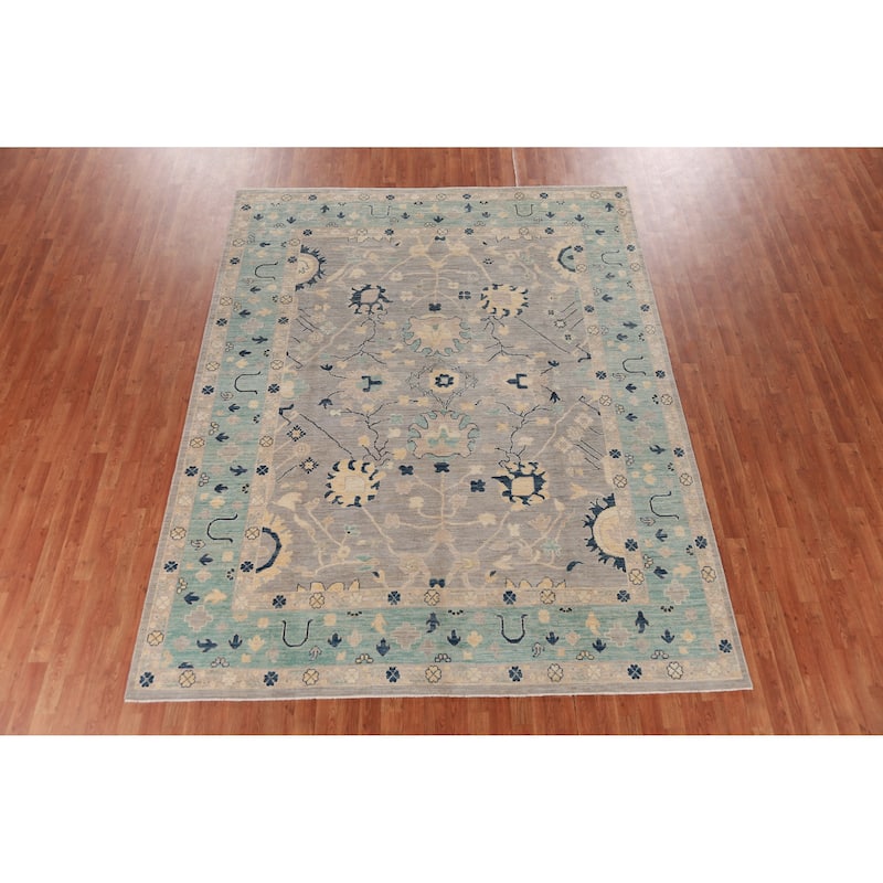 Hand Knotted Oriental 100% Wool Carpet Transitional All-Over Purples Oushak Area Rug - 10' 2'' X 8' 0''