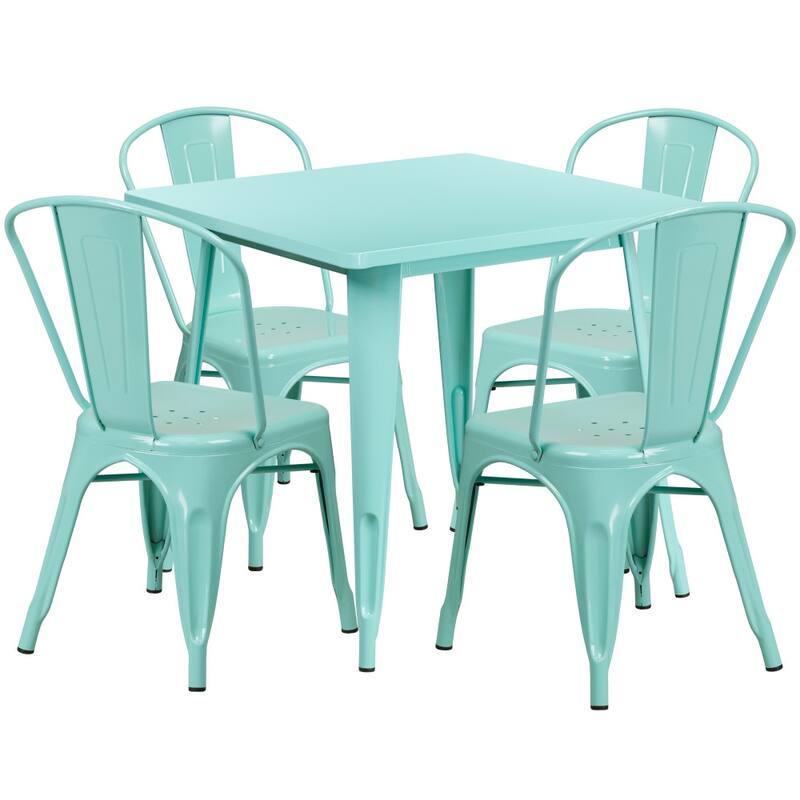 31.5-inch Square 5-piece Metal Indoor/ Outdoor Table and Chairs Set - Mint Green