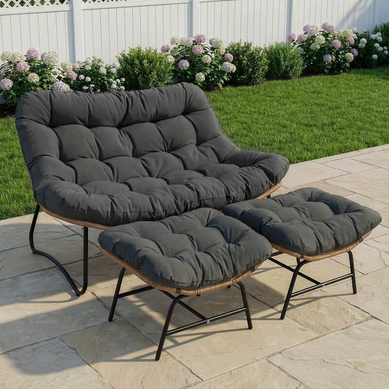 FINCATI 2-Person Outdoor/Indoor Papasan Lounge Egg Chair Loveseat, Oversized 51" Patio Club Chair with 5.5" Cushion