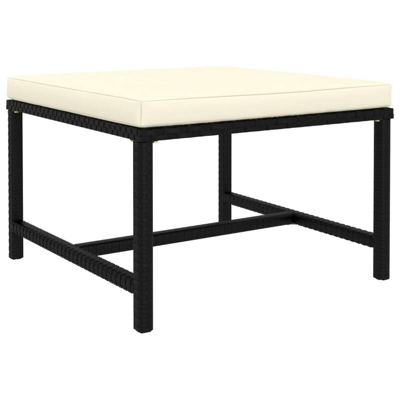 Reno 3pc Outdoor Modular Sofa Set with Ottoman, Ivory, Black Rattan