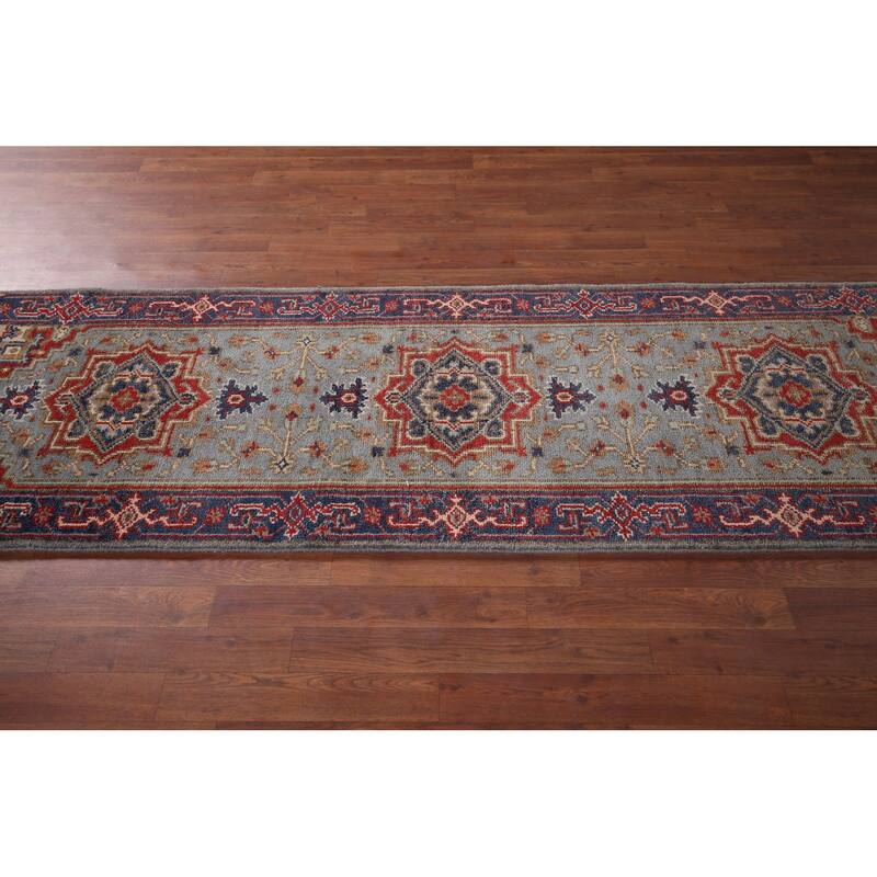 Blue Gray Heriz Serapi Oriental Runner Rug Hand-Knotted Wool Carpet - 2'7"x 8'0"