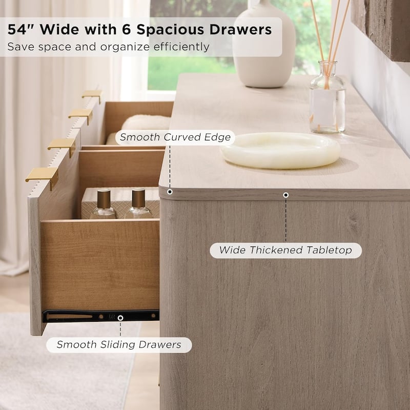 Modern Fluted 6 Drawers Dresser, Chest of Drawers, Dresser TV Stand