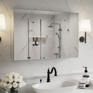 Modland 30"-36"W x 24"H Double Door Bathroom Medicine Cabinet with Mirror,Aluminum Frame