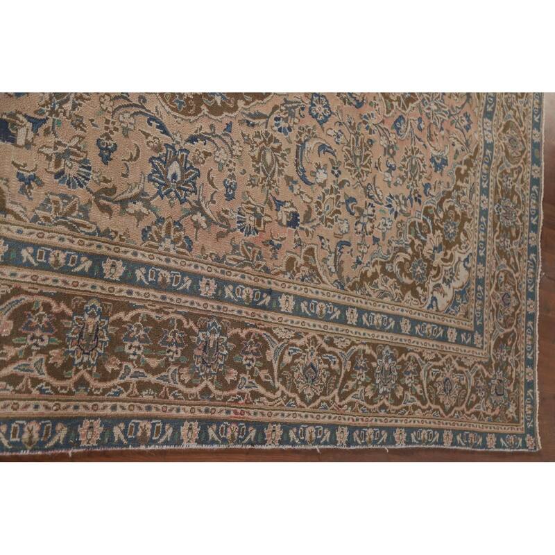 Hand Knotted Oriental 100% Wool Carpet Traditional Floral Coral Mashad Area Rug - 9' 1'' X 6' 1''