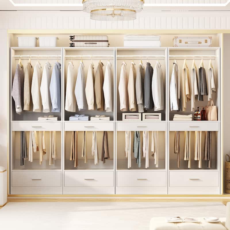 Qvella 23.6'' W Closet System with Hanging Rods and Wooden Drawers, Modular Walk-In Closet Organizer with Pants Rack