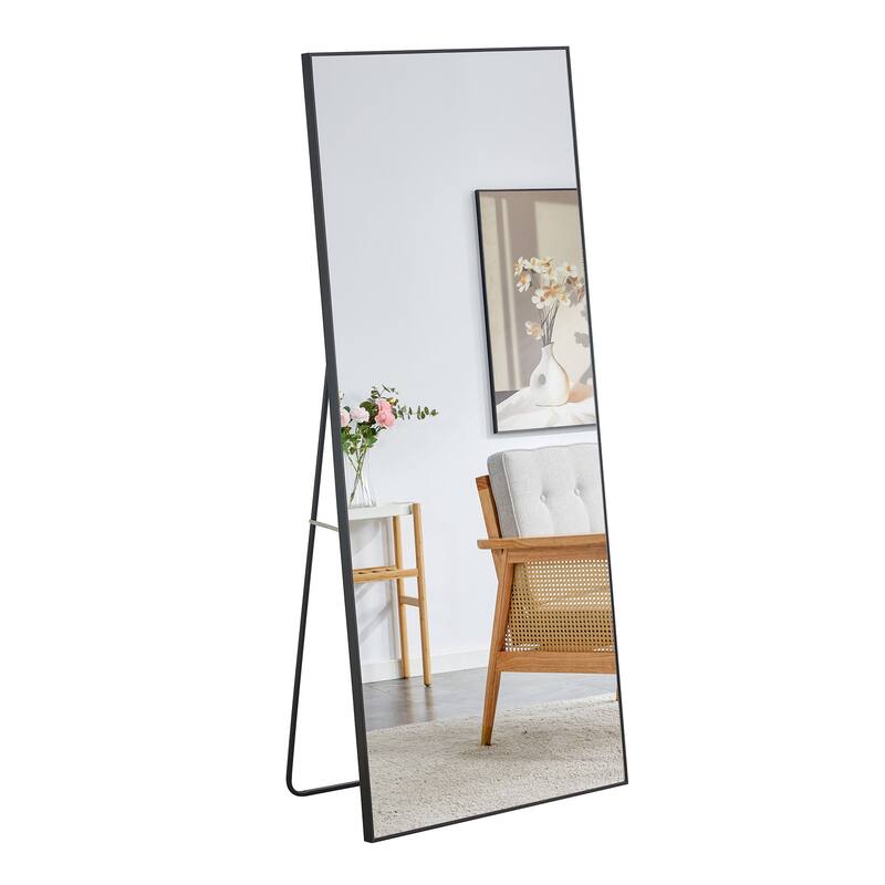 Roomfitters Full-Length Mirror with Black Solid Wood Frame, 71"x31.4" Floor Standing or Wall-Mounted Dressing Mirror