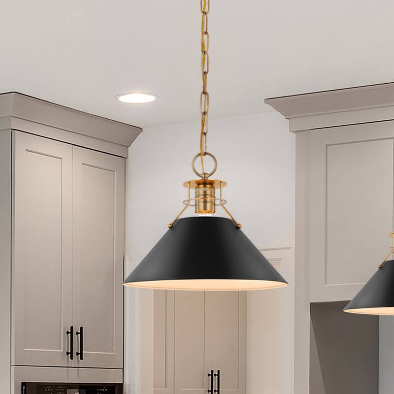 Outpost 1 Light Medium Pendant Matte Black with Burnished Brass