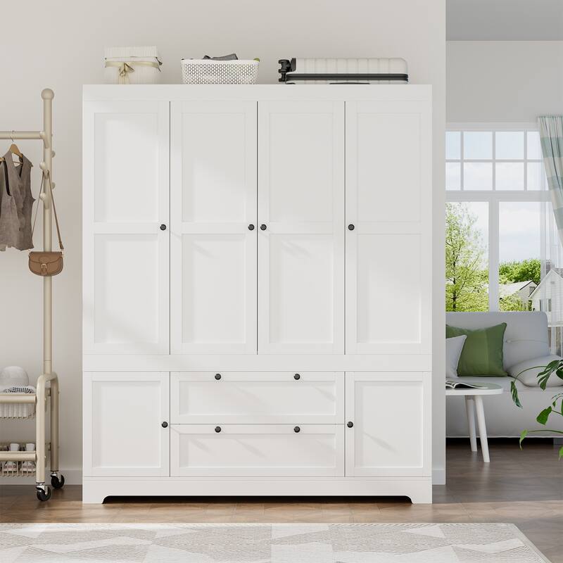 Meyreso White Modular Wardrobe Closet with Drawers, Convertible Stacking Armoire - N/A