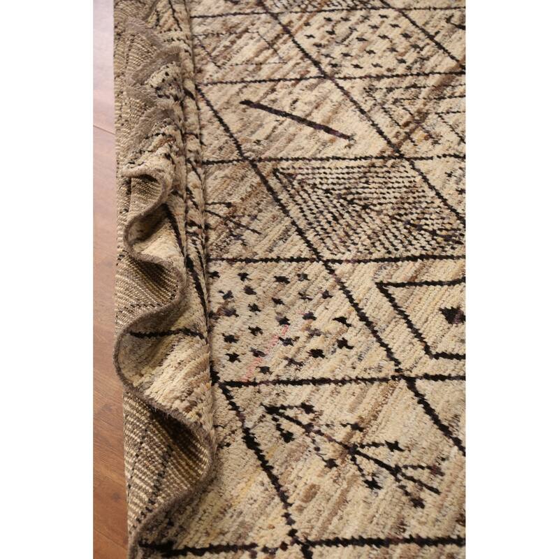 Geometric / Modern Moroccan Oriental Rug Handmade Beige Wool Carpet - 6'1" x 7'7"