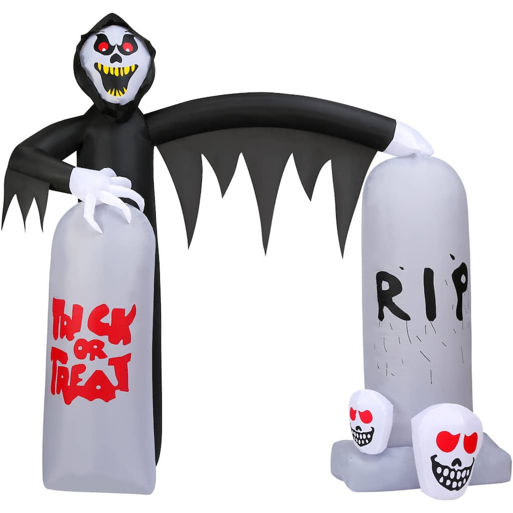 Haunted Hill Farm 8-ft. Prelit Inflatable Grim Reaper with Tombstone Arch