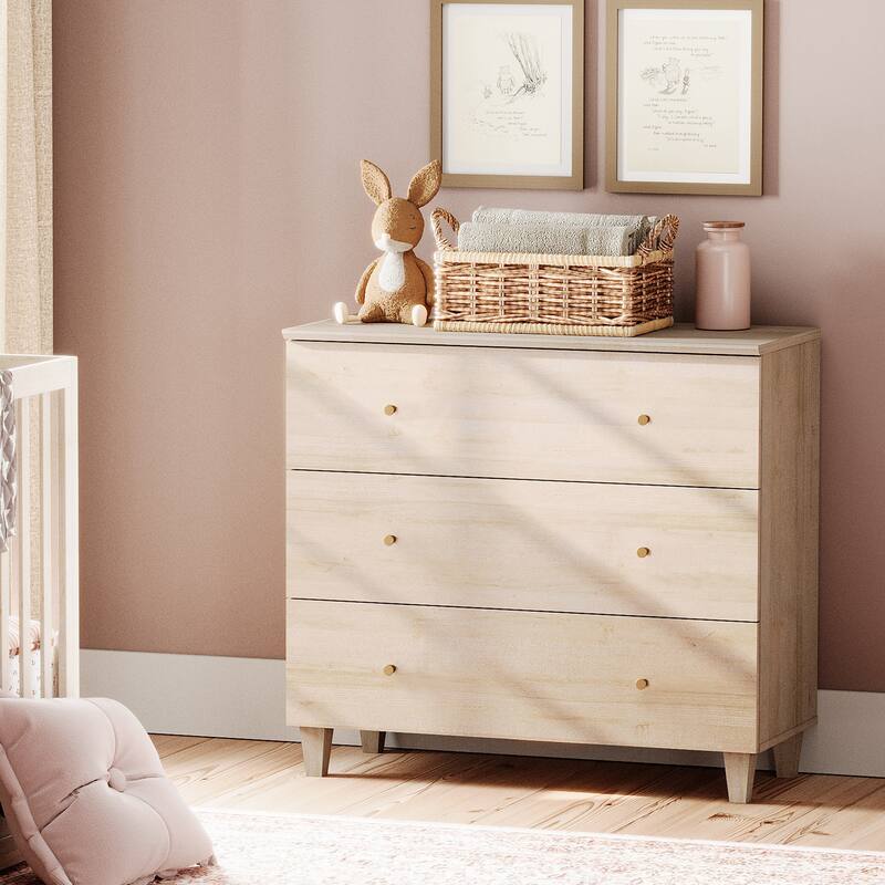 Wood Dresser with 3 Wide Drawers for Bedroom, Kids Room - Natural Oak - 3-drawer