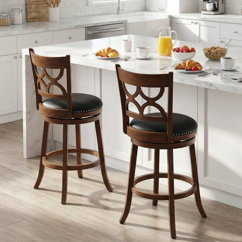 Gymax 31'' Bar Height Stools Set of 4 w/Rubber Wood Frame Upholstered