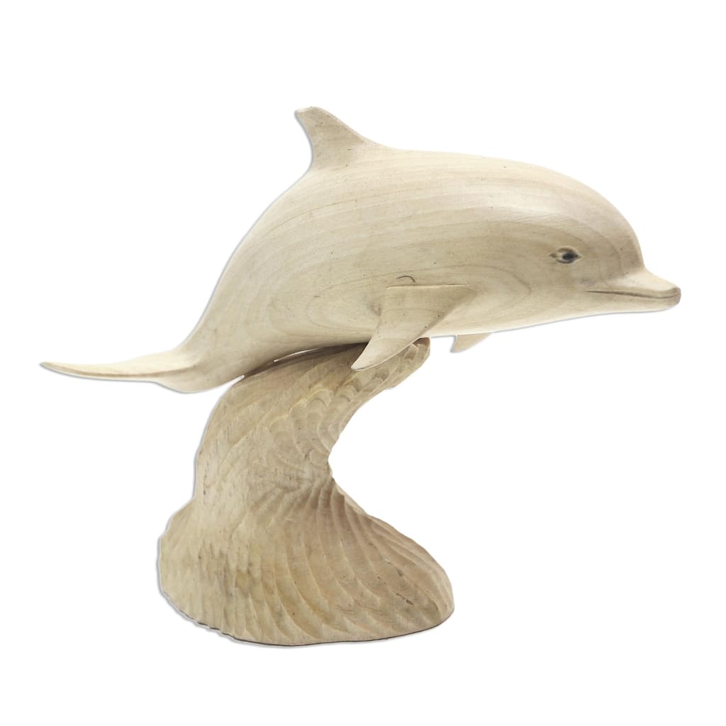 NOVICA Handmade Dolphin Beauty Wood Statuette