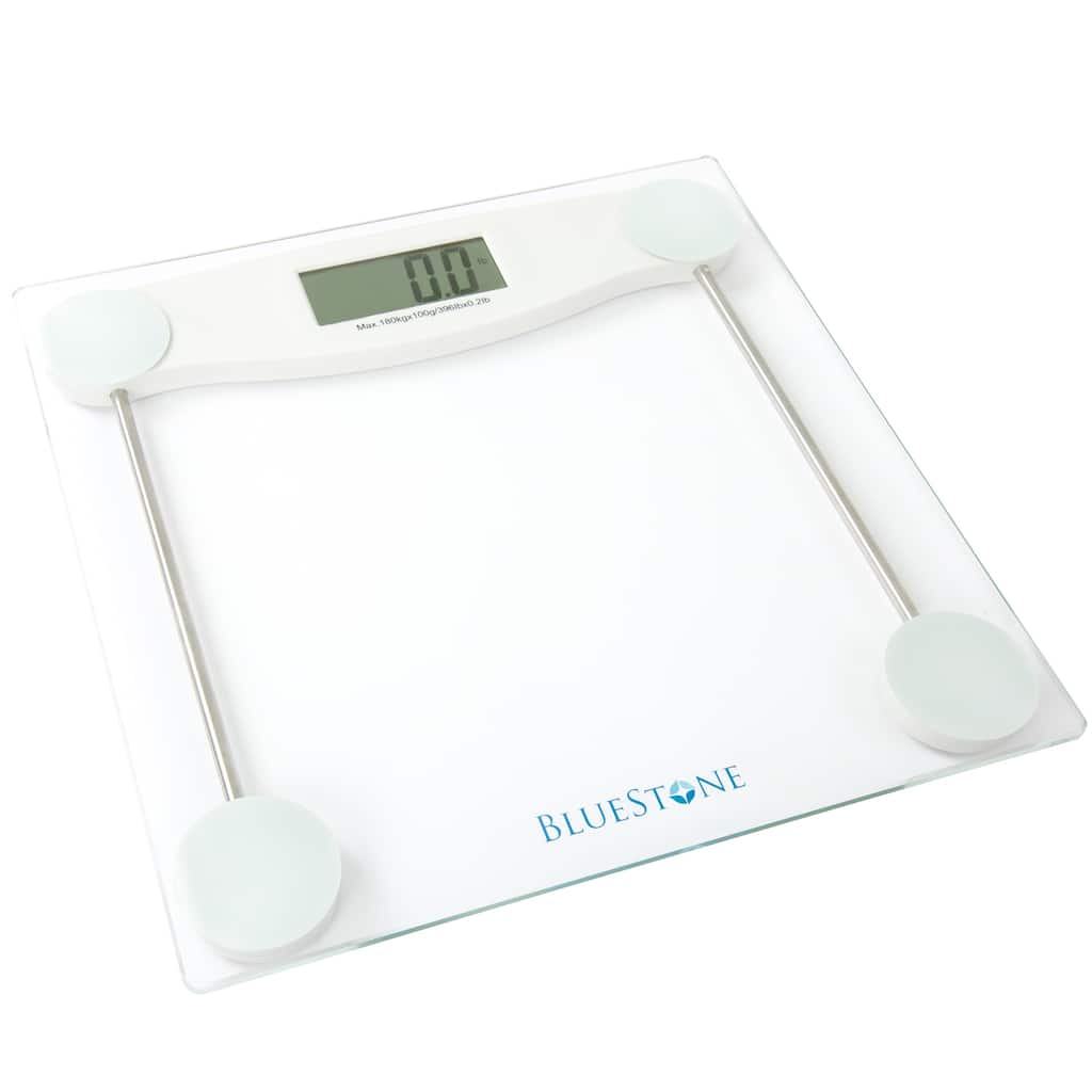 Digital Body Weight Bathroom Scale - Step-On Weighing Machine - Accurate Measurement - Large LCD with Glass Base by Bluestone