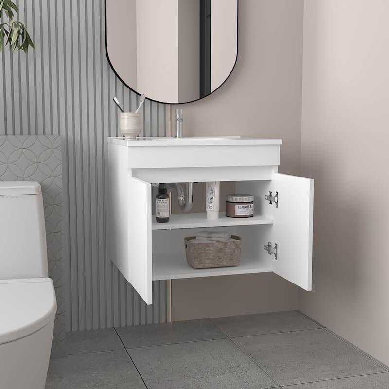Bathroom Vanity with modern and sleek aesthetic., 2 Doors, 2 Shelves with engineered wood construction