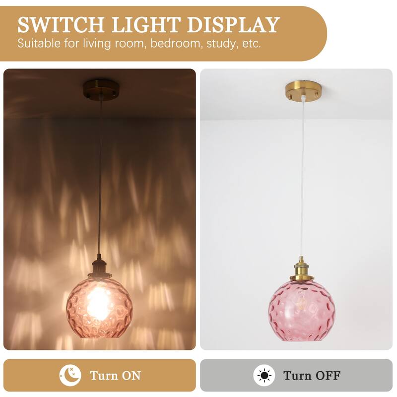 1-Light Glam Modern Metal Hanging Foyer Pendant Light with Glass Shade for Kitchen Island