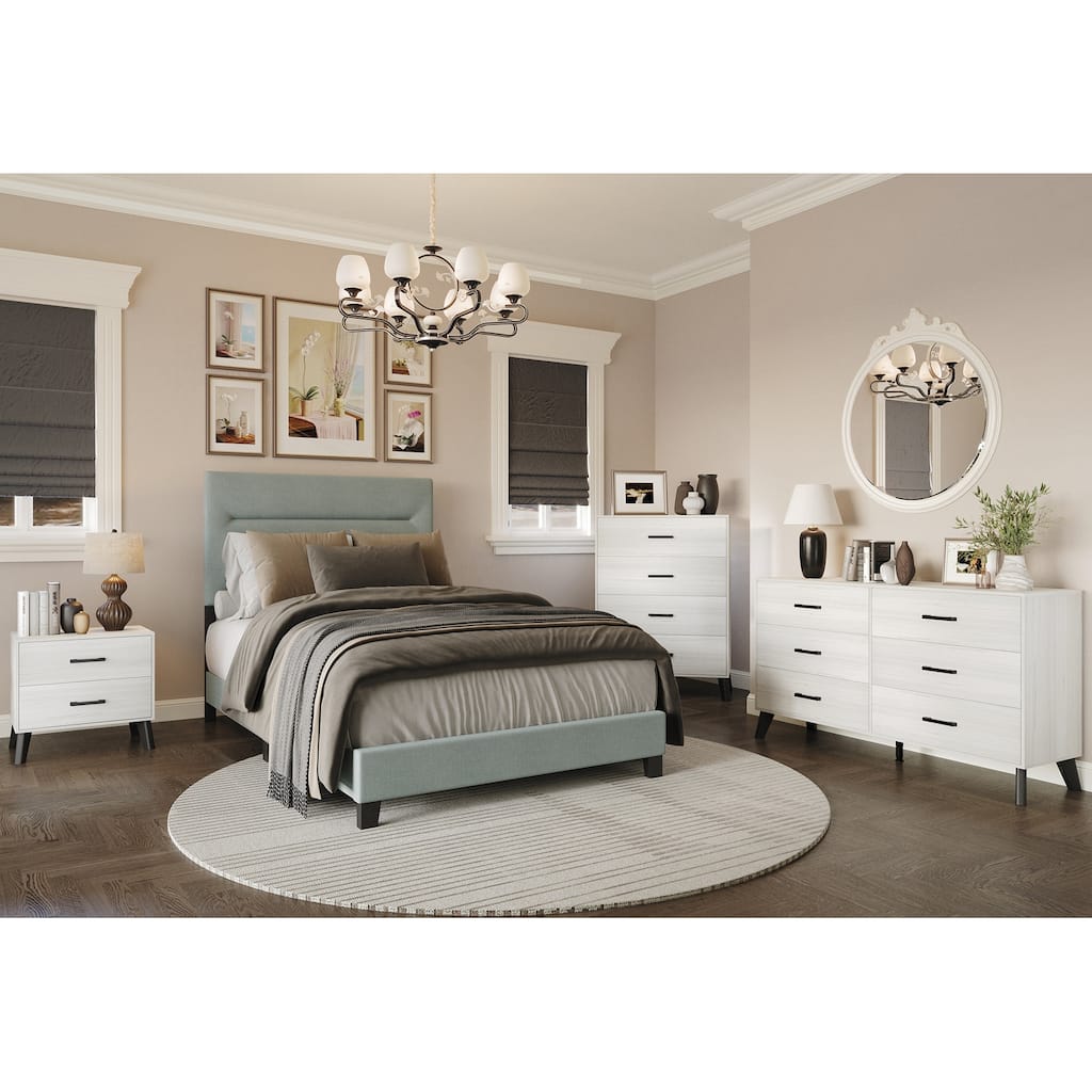 CraftPorch 4-pieces Contemporary Light Blue Twin Size Bed with Light Grey Furniture Bedroom Set