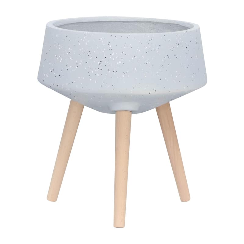 11/15" Terrazzo Planter with Wood Legs,Set of 2