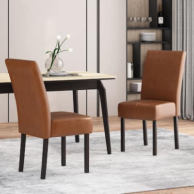 2 Set Light Brown Dining Chairs Fabric Side Chair T-Back Accent Chair