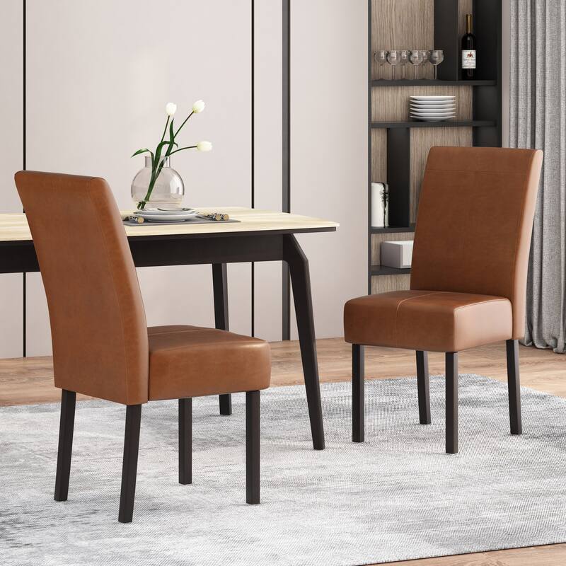 Set of 2 PU Leather Dining Chairs Solid Wood Frame Armless Modern Design