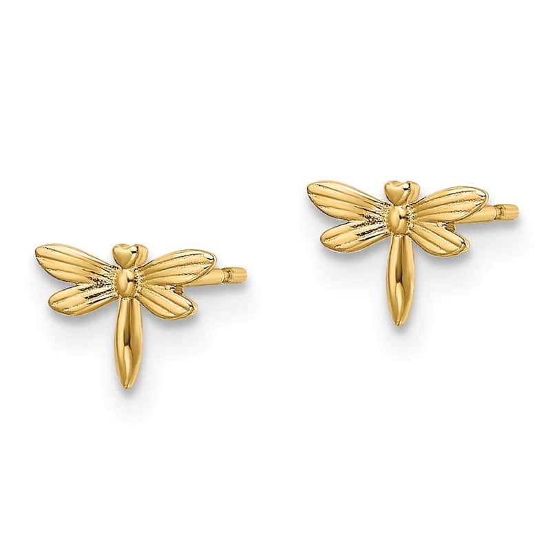 Curata 14k Yellow Gold Textured Dragonfly Post Earrings 5.56x7.4mm