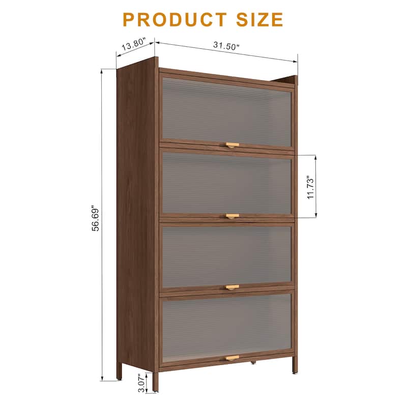 Anmytek 5 Tier Metal 4 Flip Doors Storage Cabinet Pantry Kitchen Organizer Steel Shelf Wood Look Modern