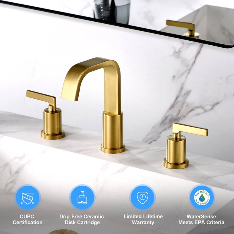 Luxier Raiden 8 in. Widespread 2-Handle Bathroom Faucet with Drain - Brushed Gold