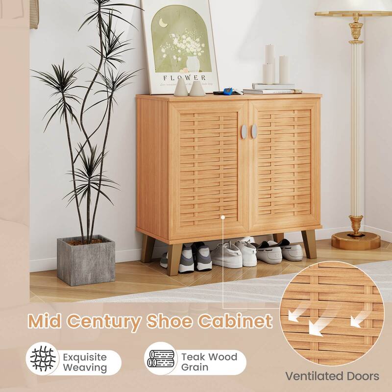Costway 2-Door Shoe Cabinet with Ventilated Woven Doors & 3 Removable - See Details