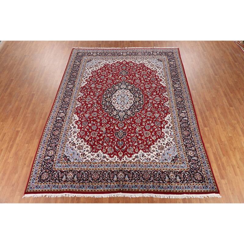 Traditional Red Kashan Turkish Area Rug Machine-Made Medallion Carpet - 9'9" x 12'10"