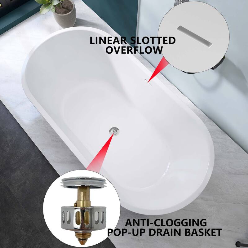 59 in./ 60 in. Acrylic Double Slipper Freestanding/Flatbottom Soaking Bathtub in Matte Black with Drain