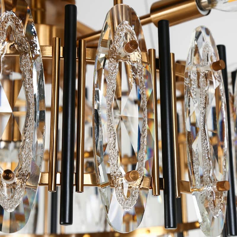 Modern Luxury 2-Tier Black Gold Crystal 10-Light Drum Chandelier for Dining Living Room - Dia. 32.3" x H 11.4"