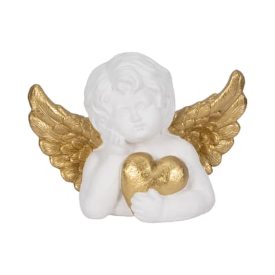 Sagebrook Home Cherub Statue, 15" Garden Decor In White,Gold, Durable Polyresin
