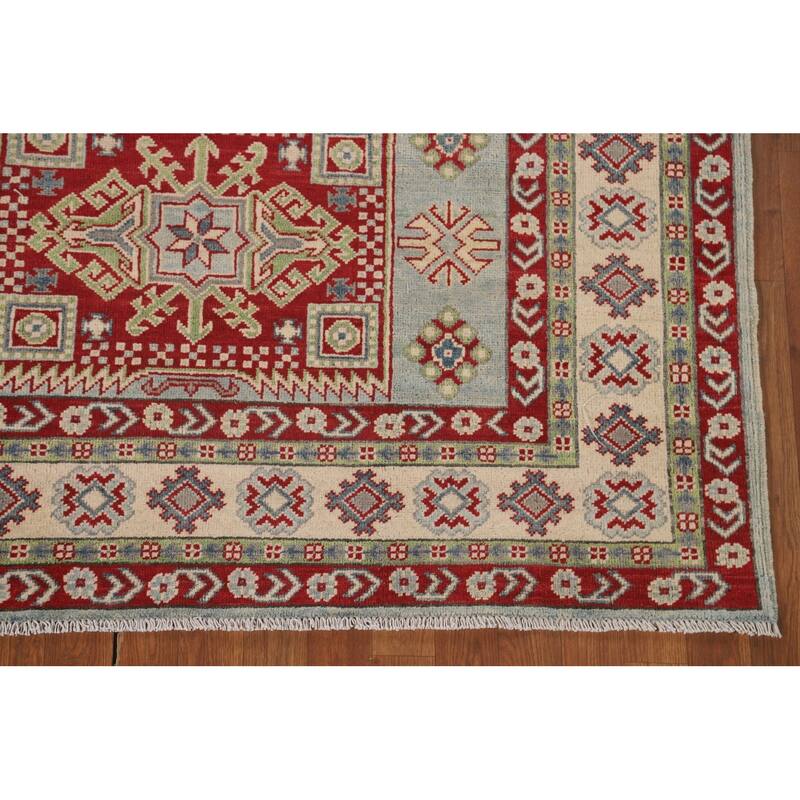 Geometric Kazak Area Rug Bedroom Handmade Wool Carpet - 5'1" x 6'10"