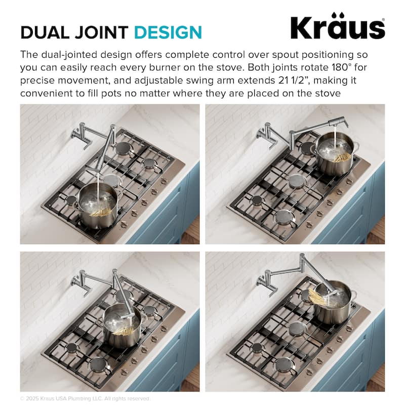 KRAUS Oletto Wall Mount Pot Filler Kitchen Faucet with Retractable Arm