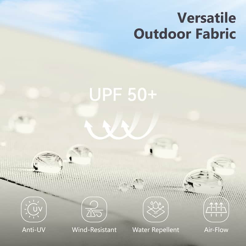 MAISON ARTS 15-foot Rectangular Crank Double-sided Outdoor Market Umbrella Solar LED Lighted Patio Umbrella with Base Included