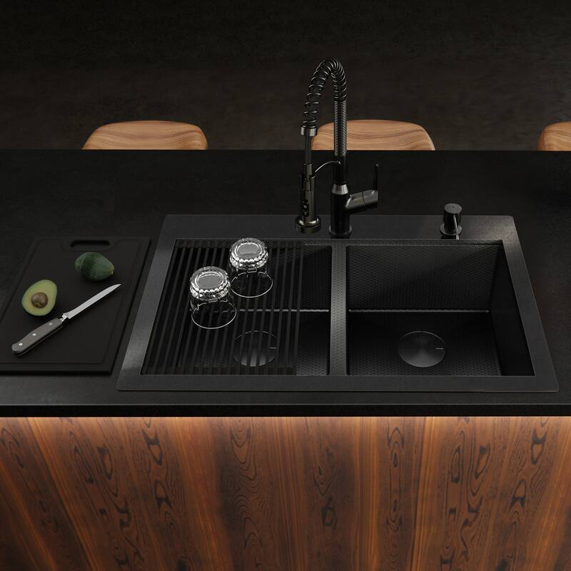 Matrix 33" Top Mount Workstation 16 Gauge Double Bowl Stainless Steel Kitchen Sink with Accessories