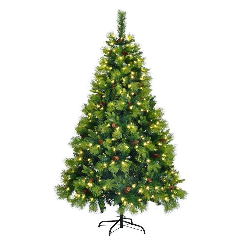 HomeRoots 6' Pre Lit Extra Full Pine Christmas Tree With Garland And Wreath Set - Green - 44.90 in. x 72.00 in. x 44.90 in.