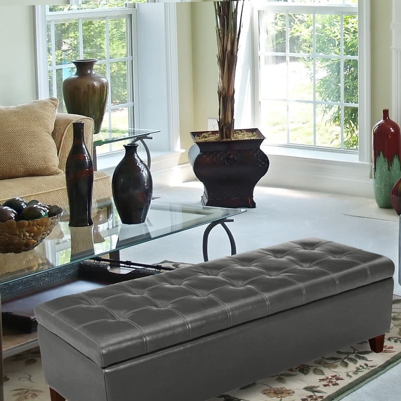 Adeco 50" Bonded Leather Storage Ottoman Bench