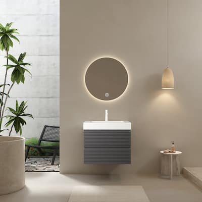24" Bathroom Vanity with Undermount Sink, Wall-Mounted Floating Cabinet with 2 Drawers, Rectangular Basin without Faucet