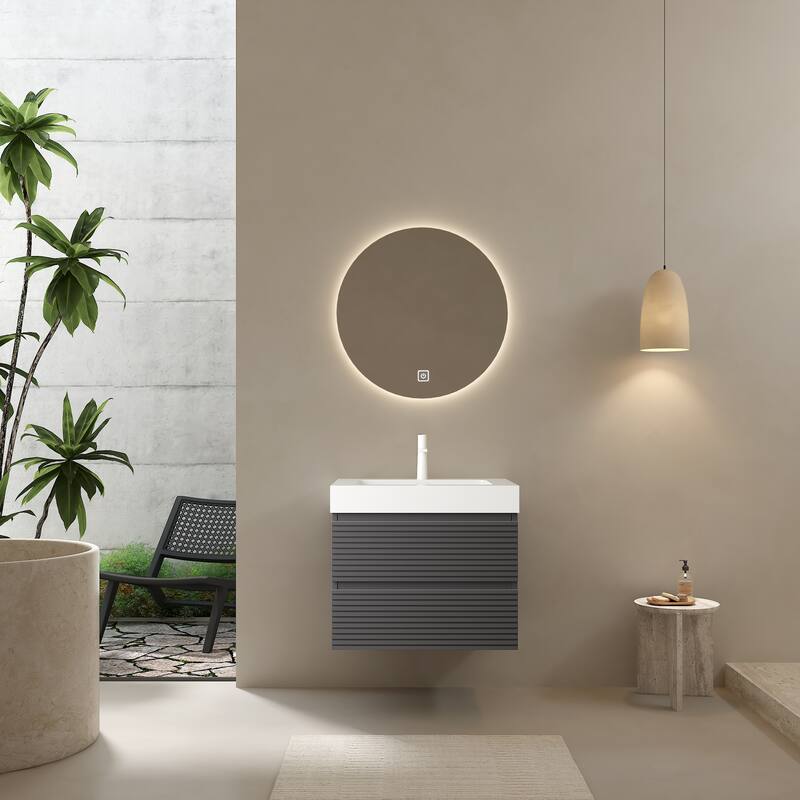 30" Modern Floating Bathroom Vanity with Rectangular Acrylic Integrated Undermount Sink - 24.02in L Acrylic - 24.02in L White+gray