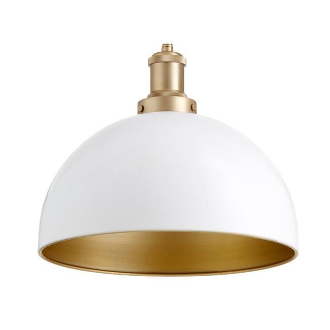 Quorum International 12" Wide Pendant with Metal Shade - Studio White / Aged Brass