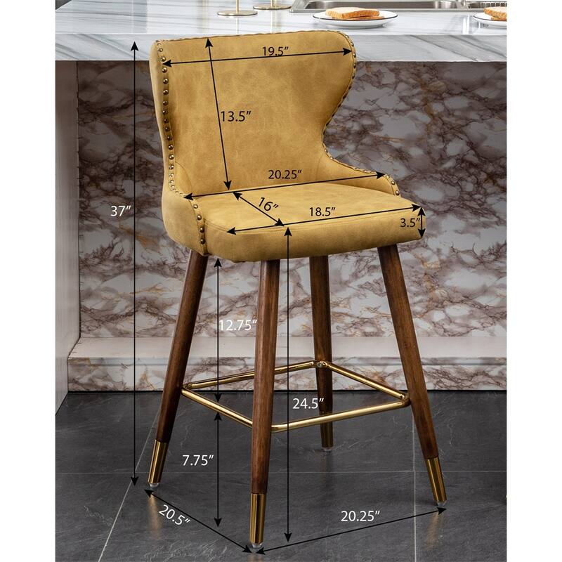 Modern Faux Leather Tufted Nailhead Trim Counter Stool (Set of 2)