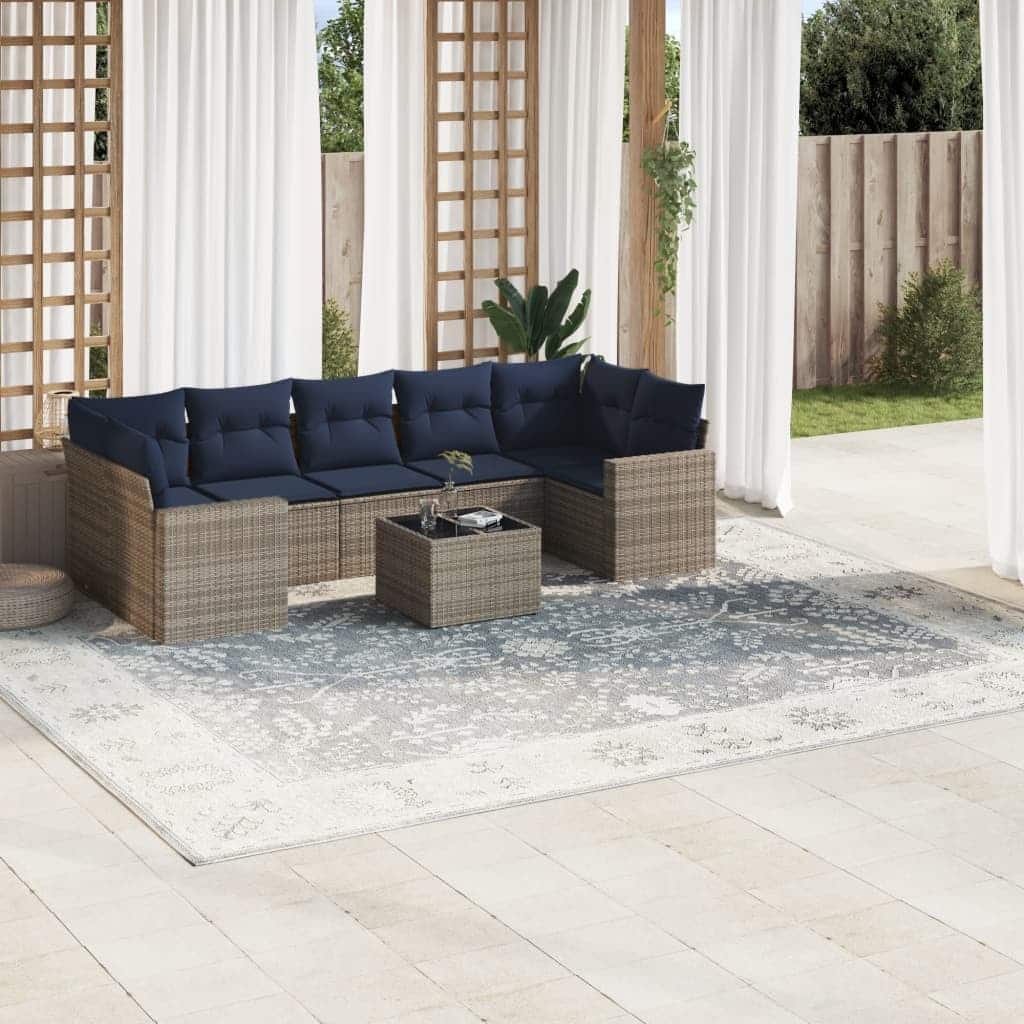vidaXL Patio Sofa Set with Cushions Outdoor Furniture 8 Piece Poly Rattan - 25.8" x 24.4" x 27.2"