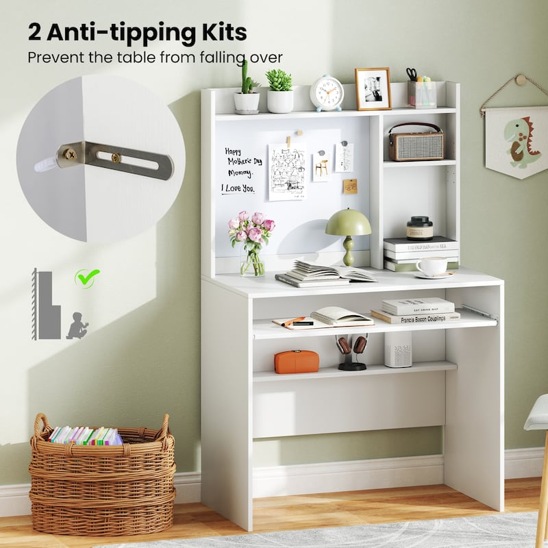 Computer Desk with Hutch and Magnetic Whiteboard for Home Office