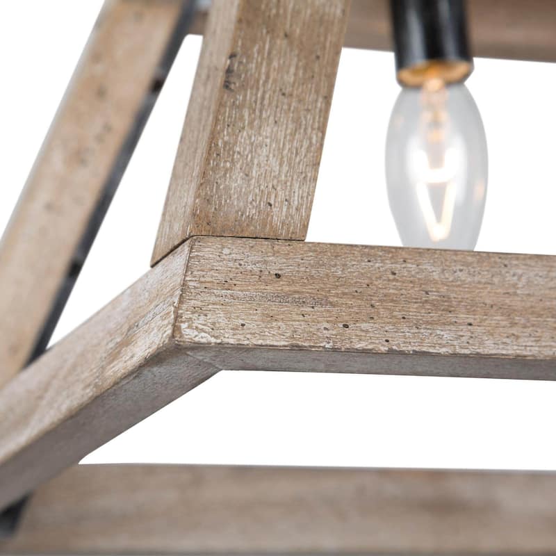 Farmhouse 4-Light Wood Linear Chandelier Island Lights for Dining Room - L28" xW12.2 "xH7.5"