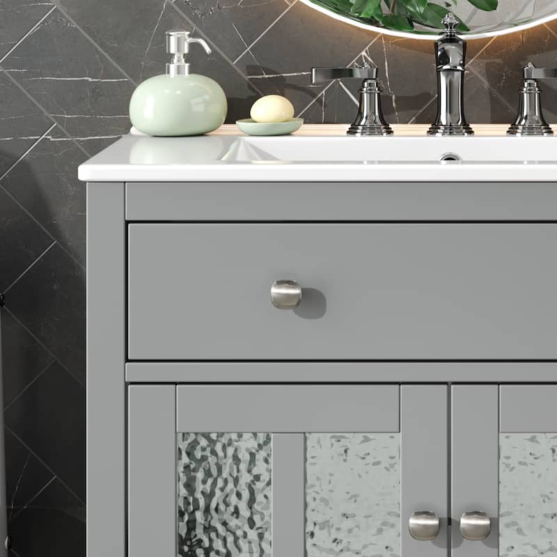 30" Bathroom Vanity with Ceramic Sink, Adjustable Shelf and Tip-Out Tray,Soft Close Hinges