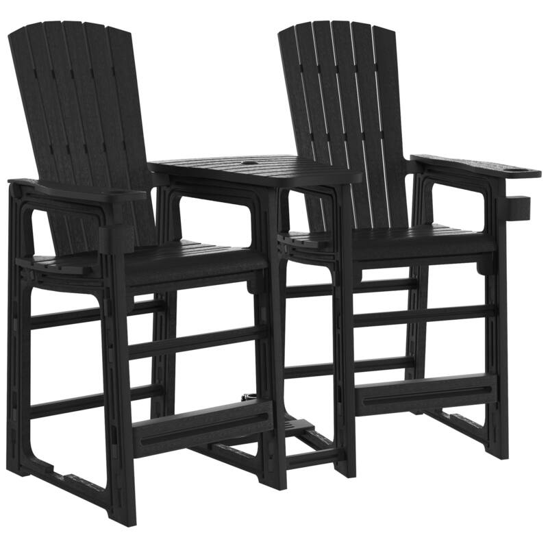 Polytrends Coastline Outdoor Poly Bar Chair Set with Connecting Tray & Cup Holder - Black