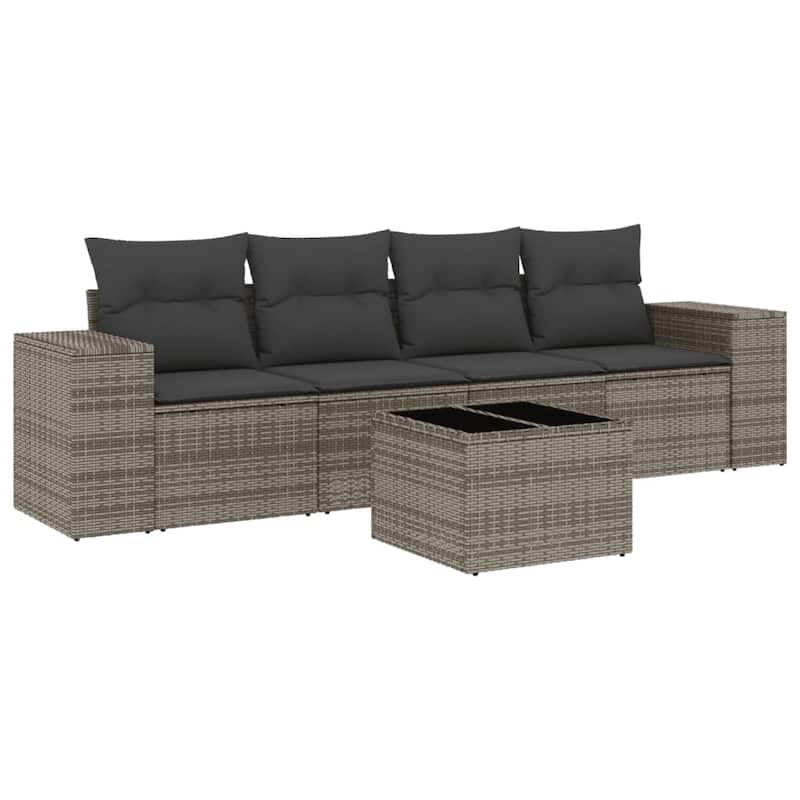 vidaXL Patio Sofa Set with Cushions Outdoor Furniture 5 Piece Poly Rattan - 21.7 x 24.4 x 27.2