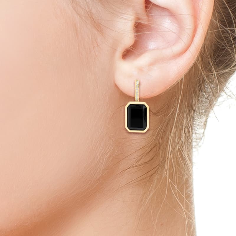EFFY 14K Yellow Gold Diamond Onyx Earrings